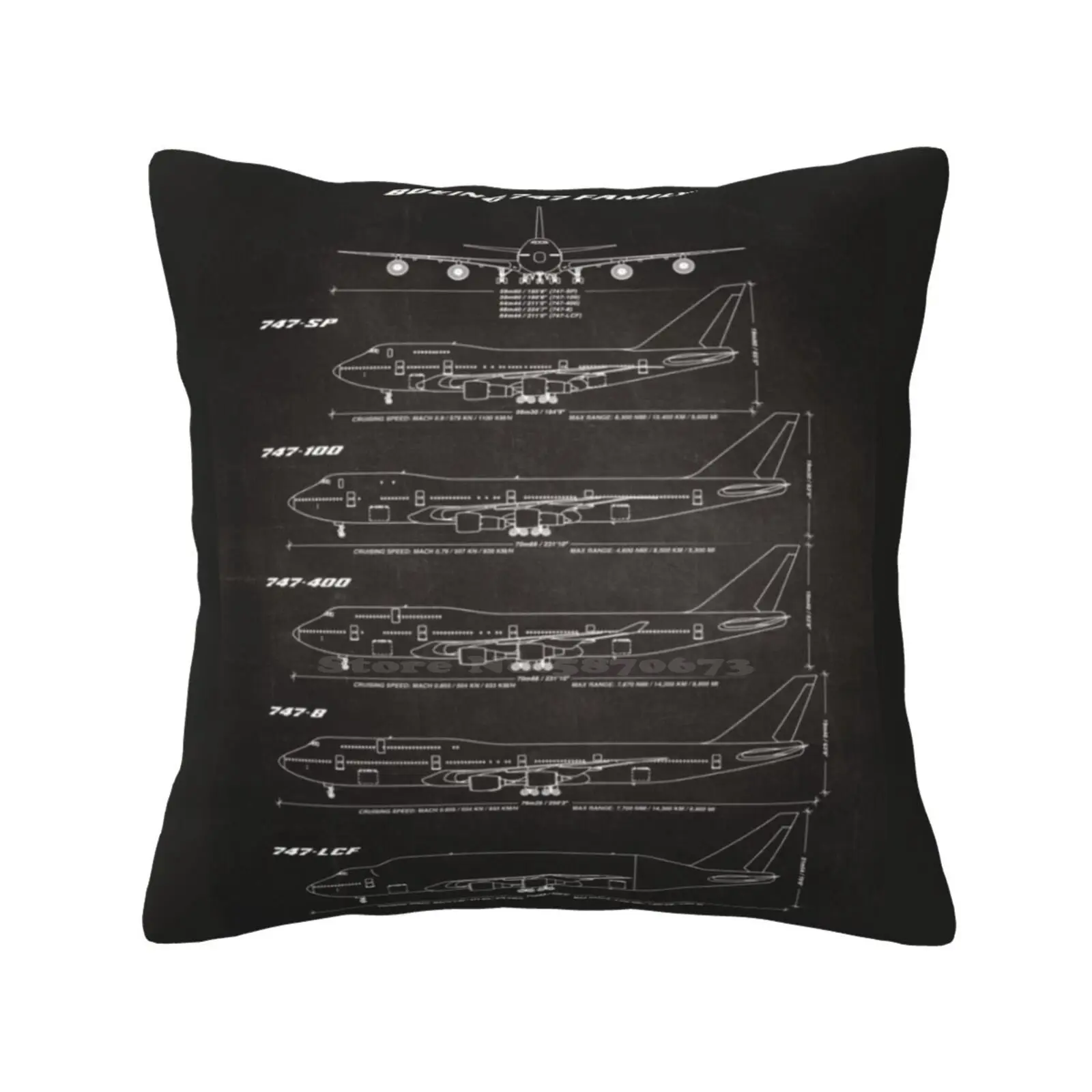 Boeing 747 Family Blueprint (Nero) Cuscini Custodia Camera Da Letto Decorazione Della Casa Boeing Jumbojet Jumbo Jet 747 Sp 747 100 747 400 747