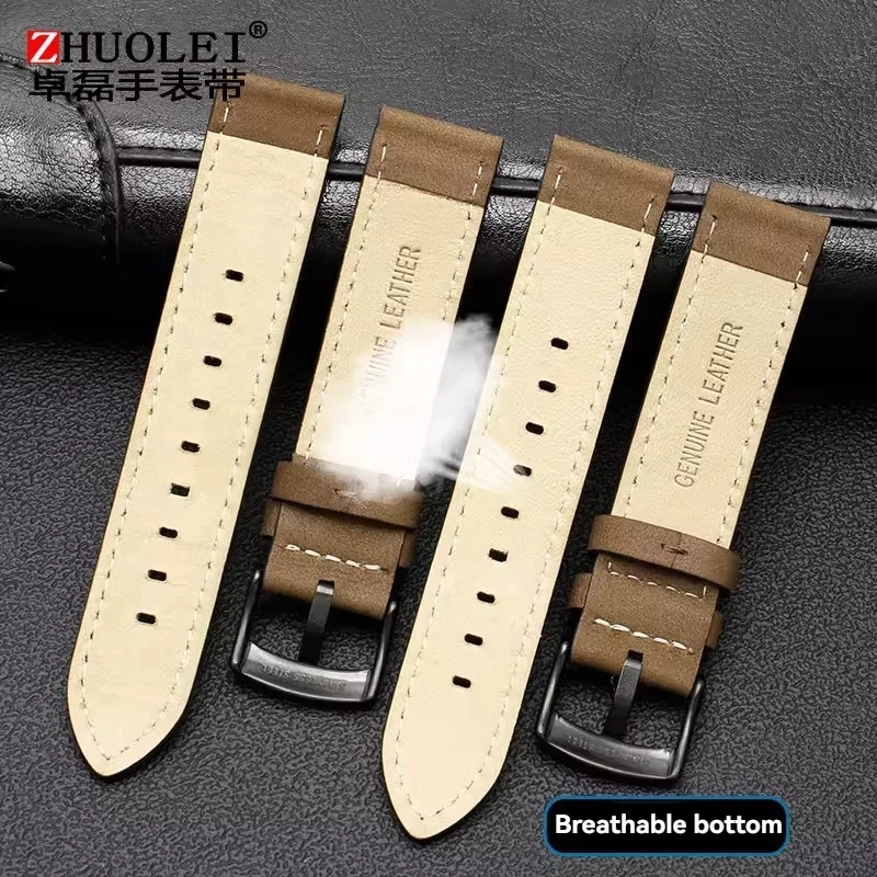 Genuine Leather Retro Matte Watch Band - 20/22mm Cowhide Strap