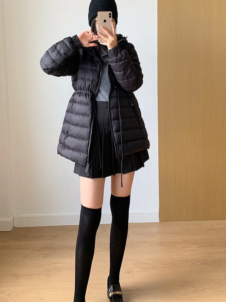 ultralight-white-duck-down-liner-hooded-down-jacket-women-solid-casual-slim-waisted-lace-up-winter-puffer-coats