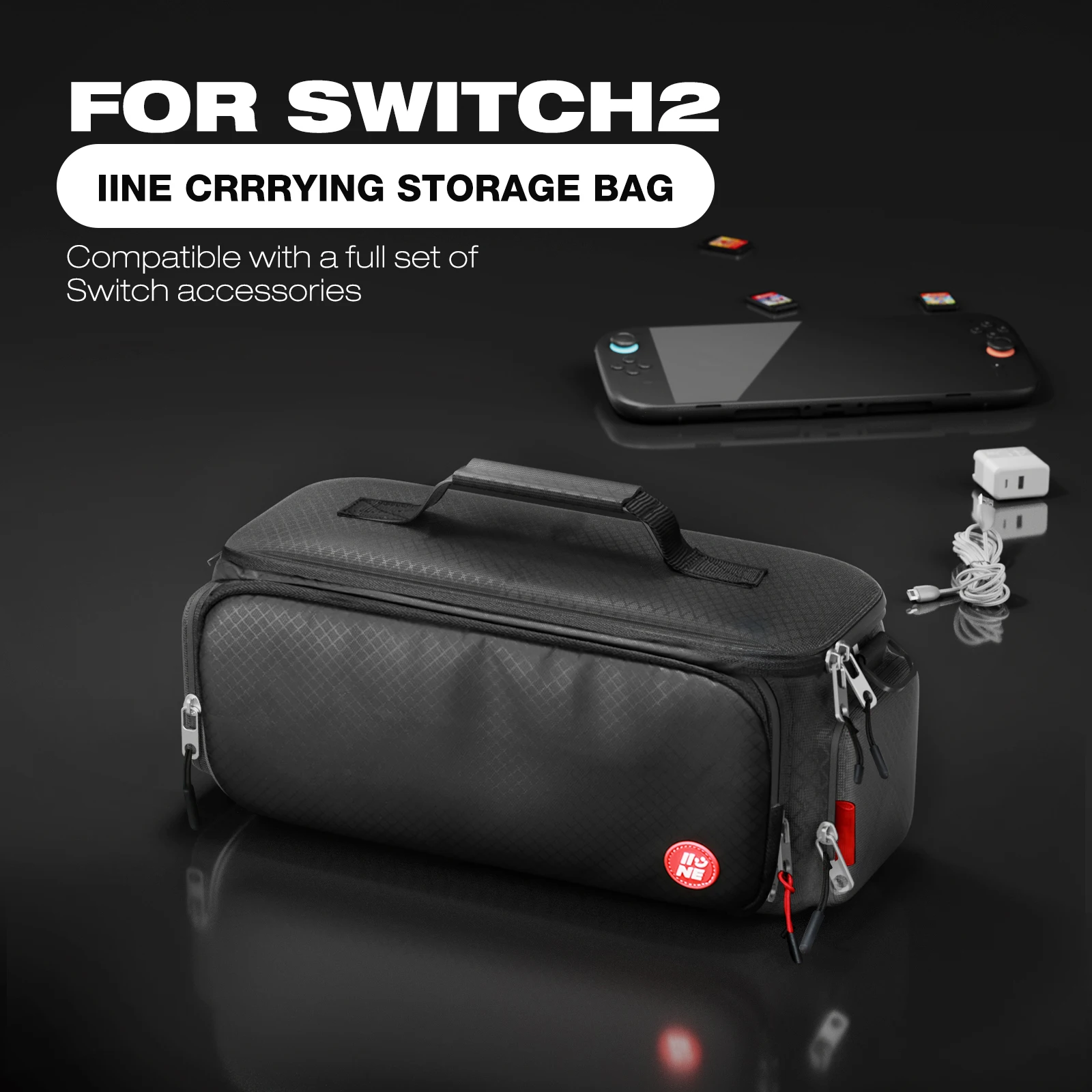 IINE CRRRYING STORAGE BAG FOR SWITCH2/ Large Capacity& Sectional Storage& Dual-opening Design & Shockproof Full Protection
