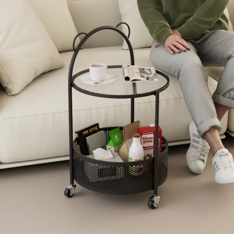 

Living Room Cream Style Table 2 Layers Small Cart Coffee Tables Movable Shelf Kitchen Islands Trolleys Iron Art Tempered Glass