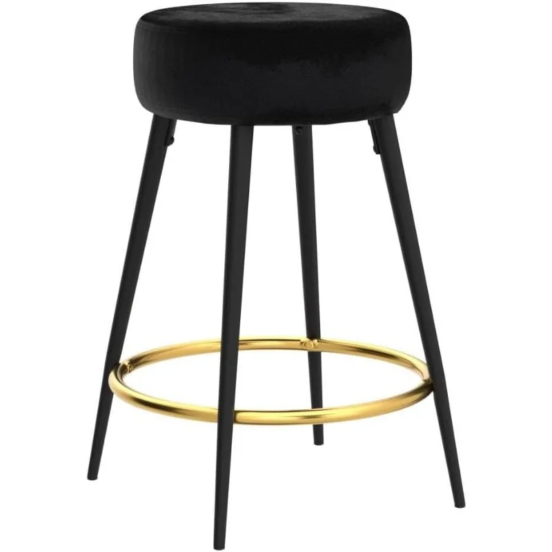 Counter Height Bar Stools Set of 2, Velvet Kitchen Upholstered Dining Chair Stools 24 Inches Height 4