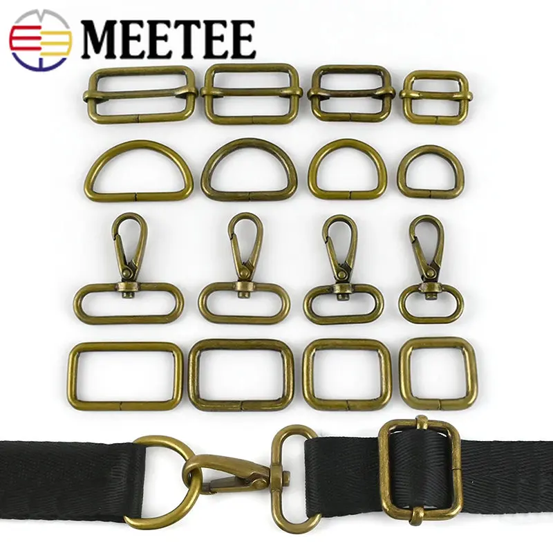 

10Pcs 20/25/32/38mm Brass Metal Buckles D Ring Lobster Clasp Tri-glide Adjust Buckle Bag Strap Carabiner Hook Sewing Accessories