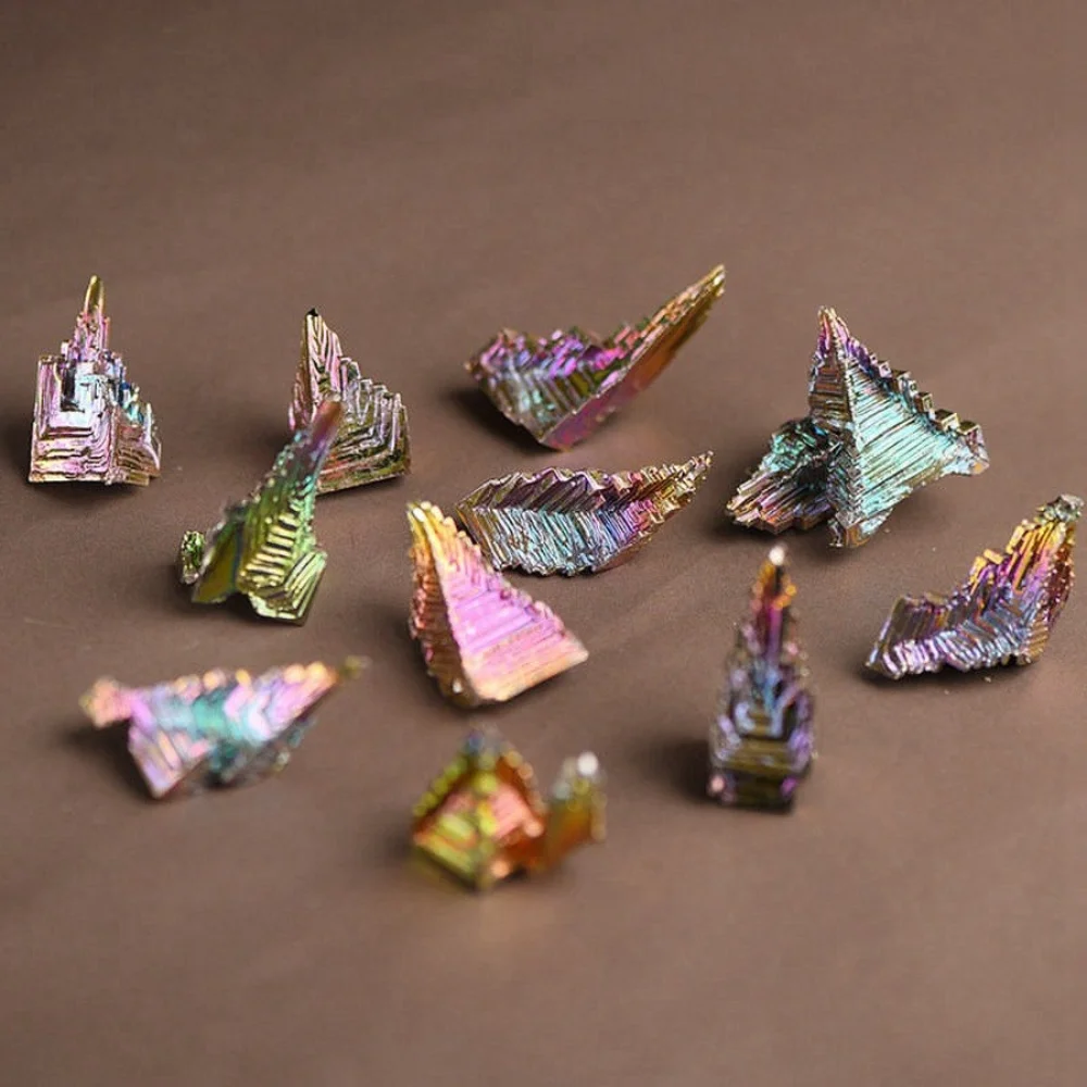 Natural Crystal Stone Natural Bismuth Tower Metal Mineral Crystal Tower Point Pyramid Stones Gemstone Reiki Healing Meditation Collection Home Decor
