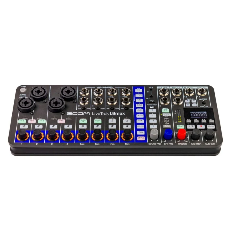 ZOOM LiveTrak L6max 디지털 믹서 및 레코더, 32비트 플로트, 12채널, 4개의 콤보+8개의 스테레오 입력, 사운드 패드, AI 소음 감소 기능