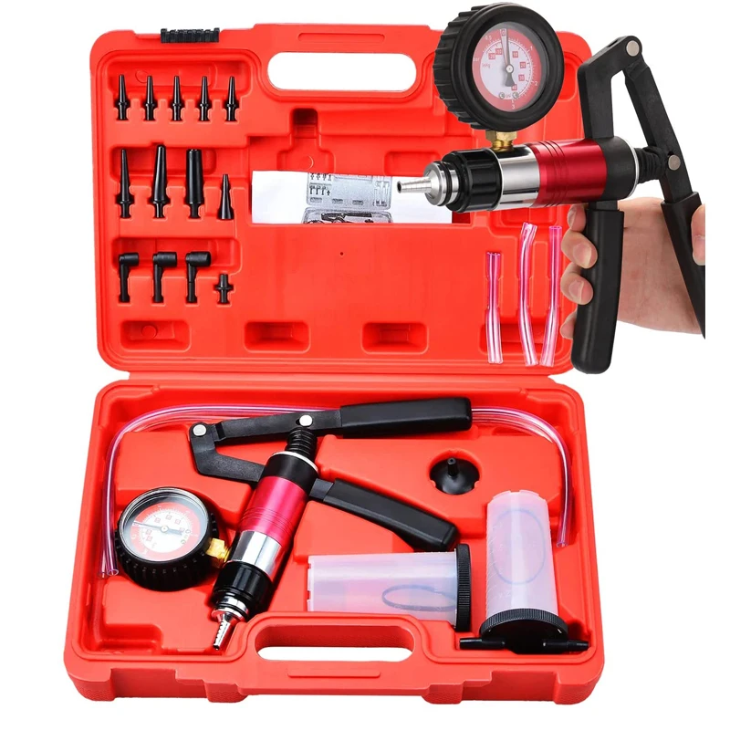 Hand Held Vacuum Pump Tester Set Vacuum Gauge and Brake Bleeder Kit