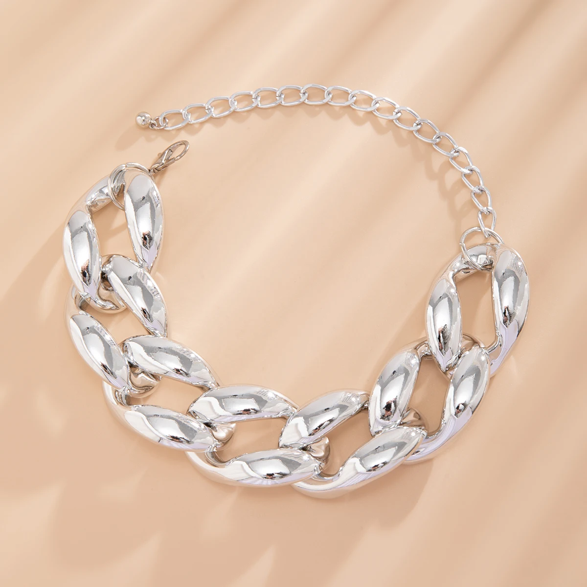 Rocker Chic Antique Silver Statement Choker, Chunky Chain Collar Necklace, Layer Thick Rock Choker, Vintage Silver Chain Statement Necklace