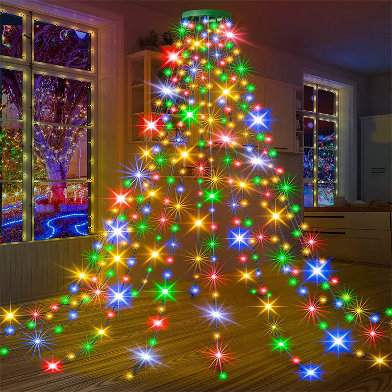 1.5M/2M/3M LED Ring Christmas Tree Tops Lights Decoration Tree Lights String for Patio Garden Outdoor Waterproof Waterfall Light 2