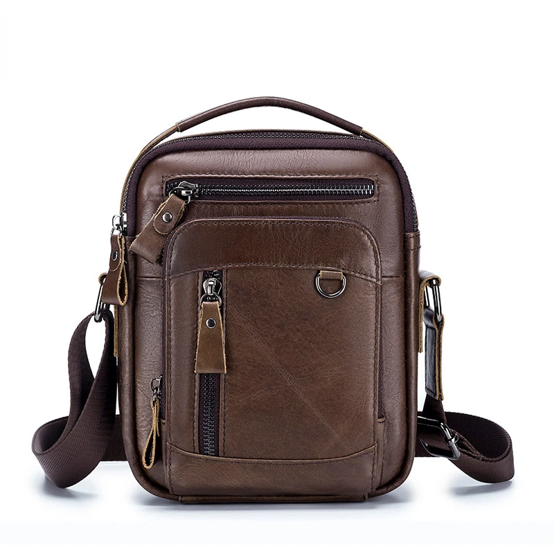 First Layer of Cowhide Men's Crossbody Bag Multi-functional Europe and The United States Trend Men's Single Shoulder Bag 2024