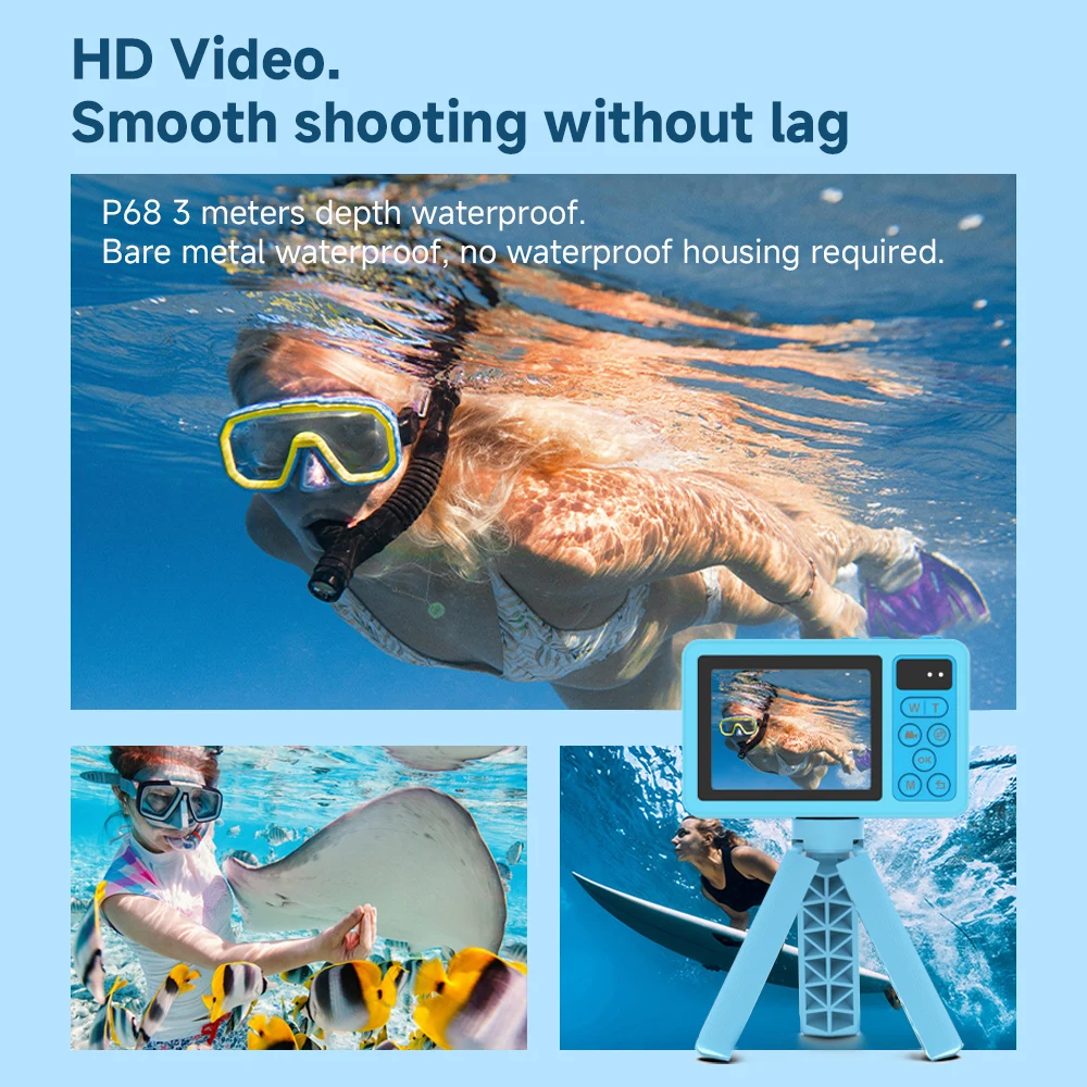 Digital Camera AMORUS Dual Screen Digital Camera IP68 Waterproof Selfie Video Camera for adult Kids Learning Photography Outdoor Travel