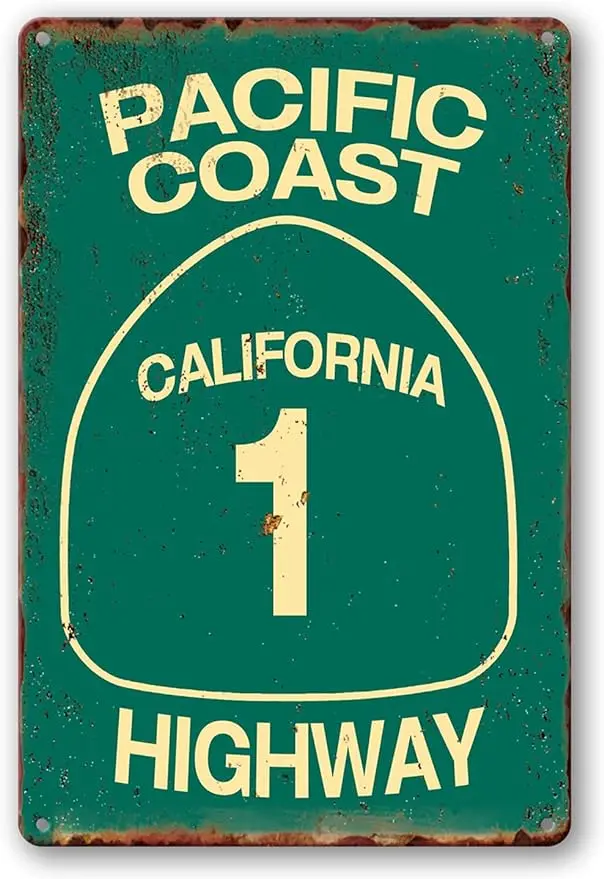 Vintage Metal Tin Sign Pacific Coast Highway Signs California Decor Abbey Street Road Sign Surf Tin Signs Summer Travel Gift