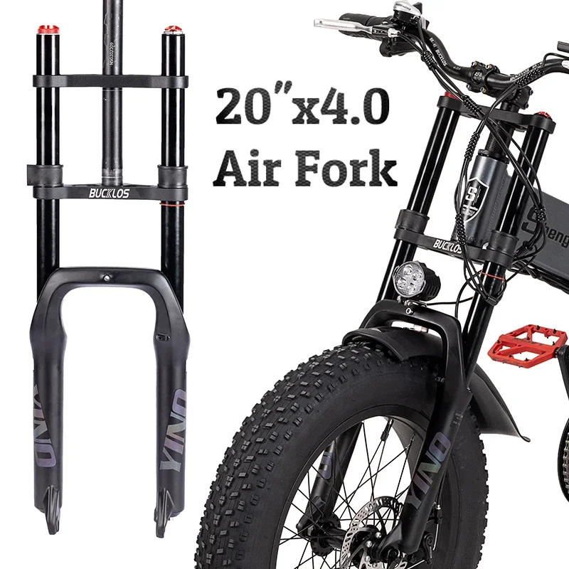 BUCKLOS 20*4.0 Fat Bike forcella pneumatica singola/doppia spalla 20 pollici sospensione forcella freno a disco 9*135mm neve forcella anteriore parti di biciclette