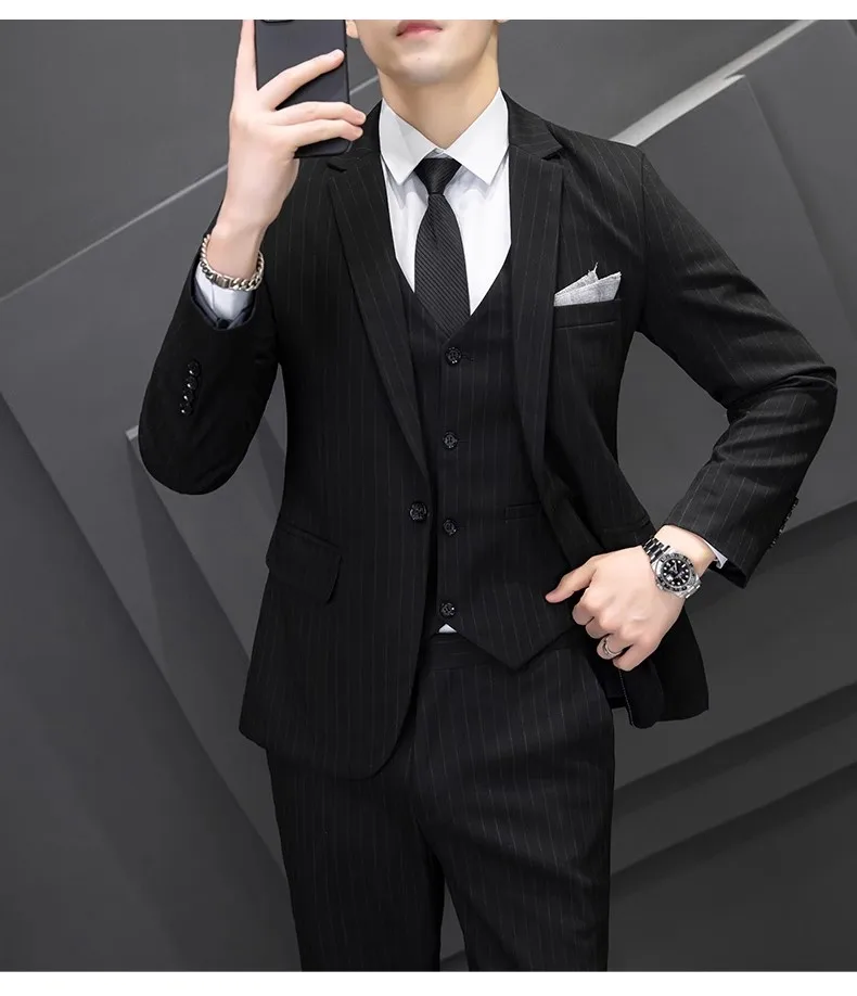 Striped suit set for men Korean version business slim fit dress casual suit jacket