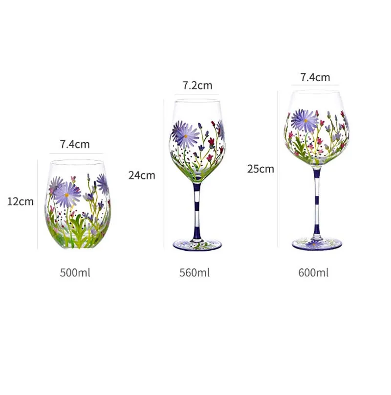 Creative Hand Painted Red Wine Glass Flower Pattern Wine Cup Cocktail Champagne Flutes Crystal Goblet Home Bar Wedding Drinkware