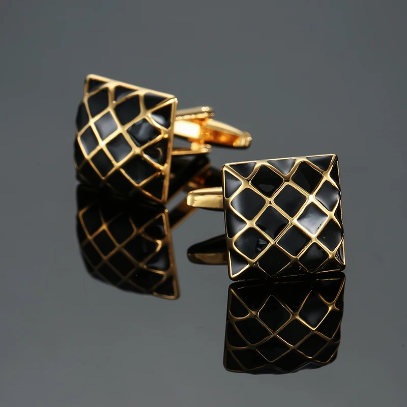 Luxury Mens Cufflinks - Classic Square Blue  Black Retro Pattern Suit Accessories