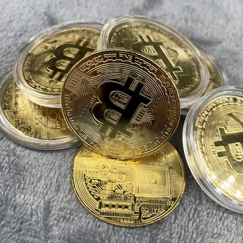 Moneta Bitcoin placcata in oro Collezione d'arte da collezione Regalo Commemorativo fisico Casascius Bit BTC Metallo Artigianato antico Imitazione