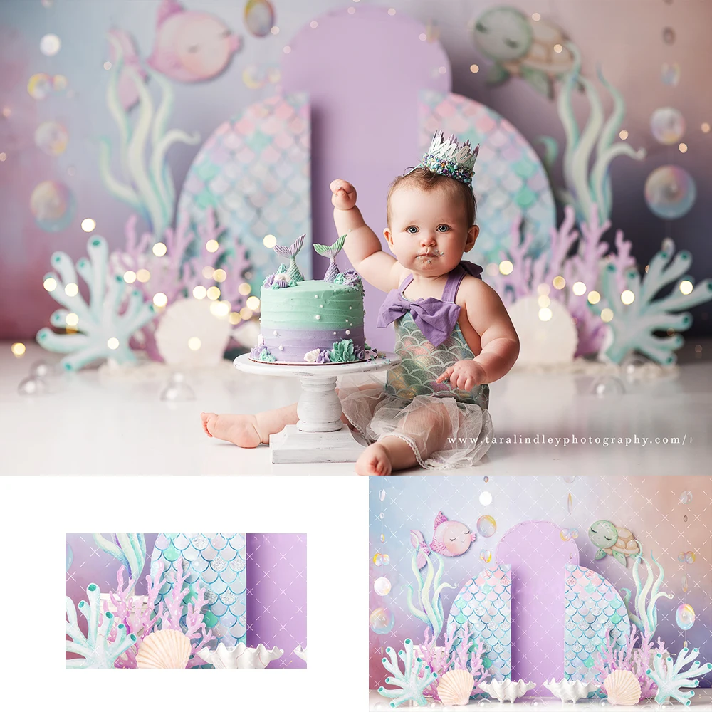 Pastel Mermaid Backdrops Kids Baby Photocall Props Child Adult Photography Decors Princess Birthday Cake Smash Background