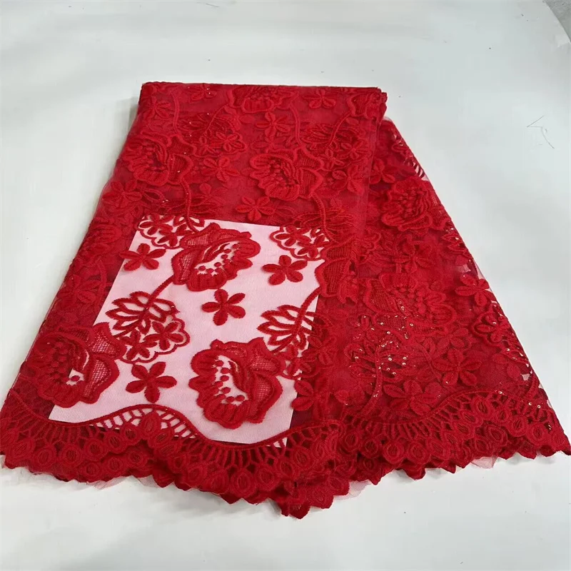 

Green African Tulle Lace Fabric 2024 Red High Quality Nigerian French Net Lace Fabric Embroidery for Bridal Wedding Dress Yellow
