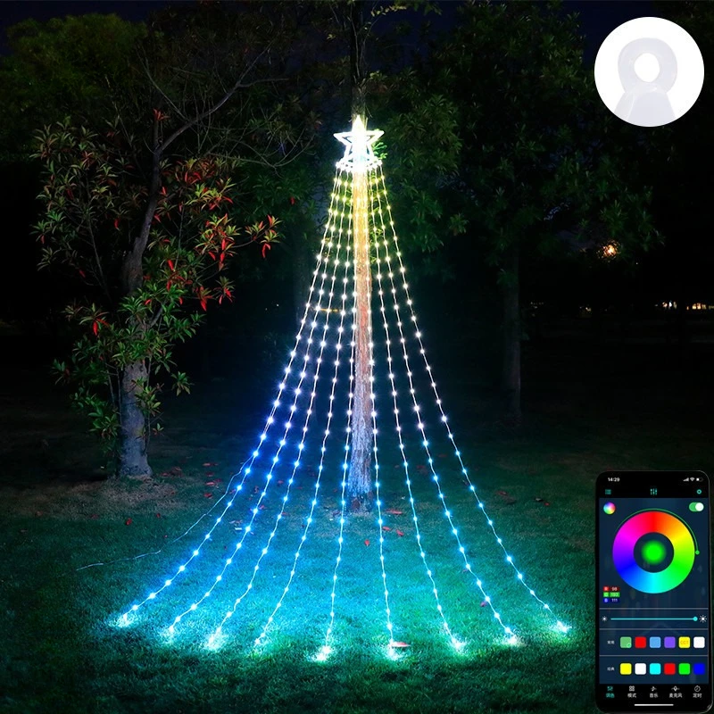 Christmas New LED Pentagram Waterfall Lights RGB Running Water Lamps Spot Control Horse Running Lamp Outdoors Gardens Lawn Decor