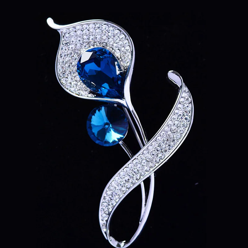 

Blue Large Calla Lily Brooch Trend Style Metal Rhinestone Inflorescence Women's Brooches For Party Wear On Formal Occasions