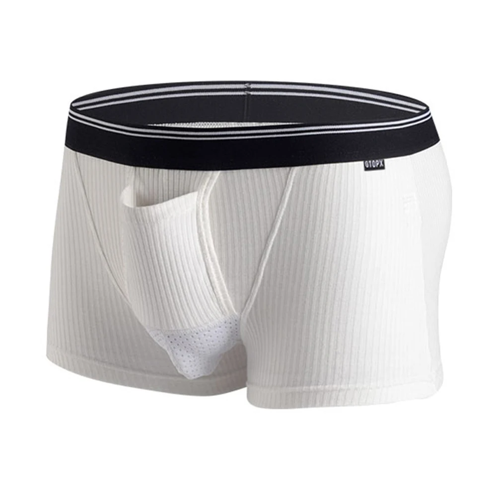 Sexy Mens Ribbed Striped Boxer Briefs U Convex Pouch Underpants Male
