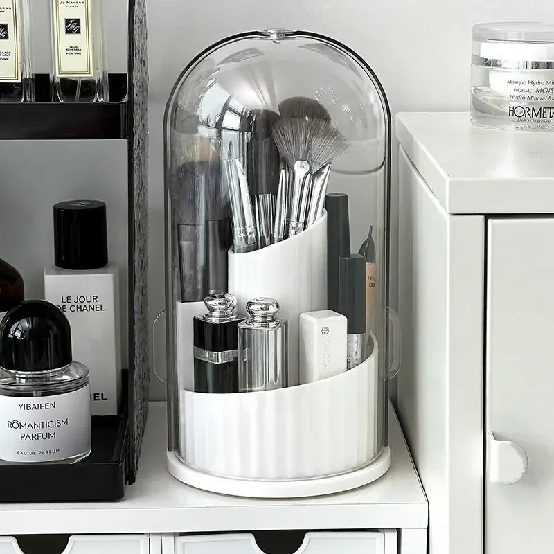 Makeup Brush Holder Organizer 360° Rotating Cosmetic Organizer with Lid Desktop Makeup Organizer Lipstick Eyebrow Pencil Holder 3