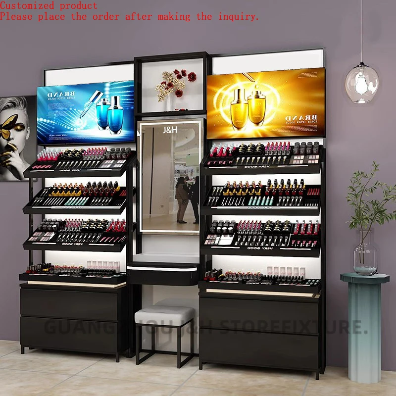 Lady Beauty Shop Makeup Stand Cosmetic Display Shelves Custom logo LED Light  Lipstick Display Cabinet