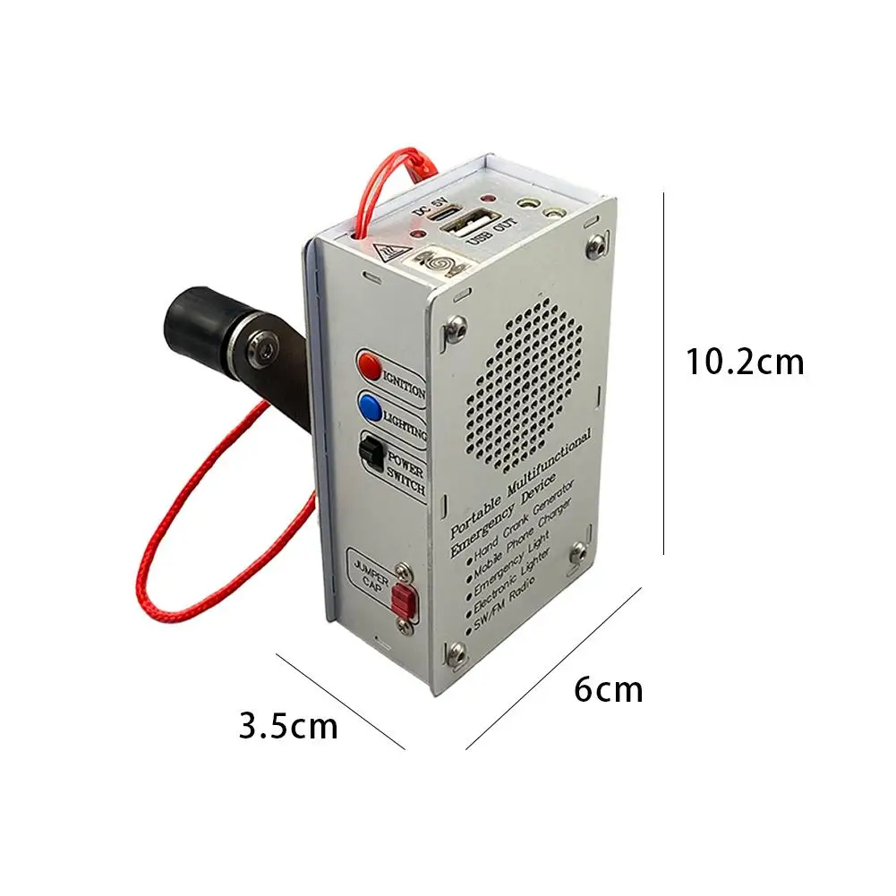 Generador de manivela con radio, mechero, power bank, linterna, etc