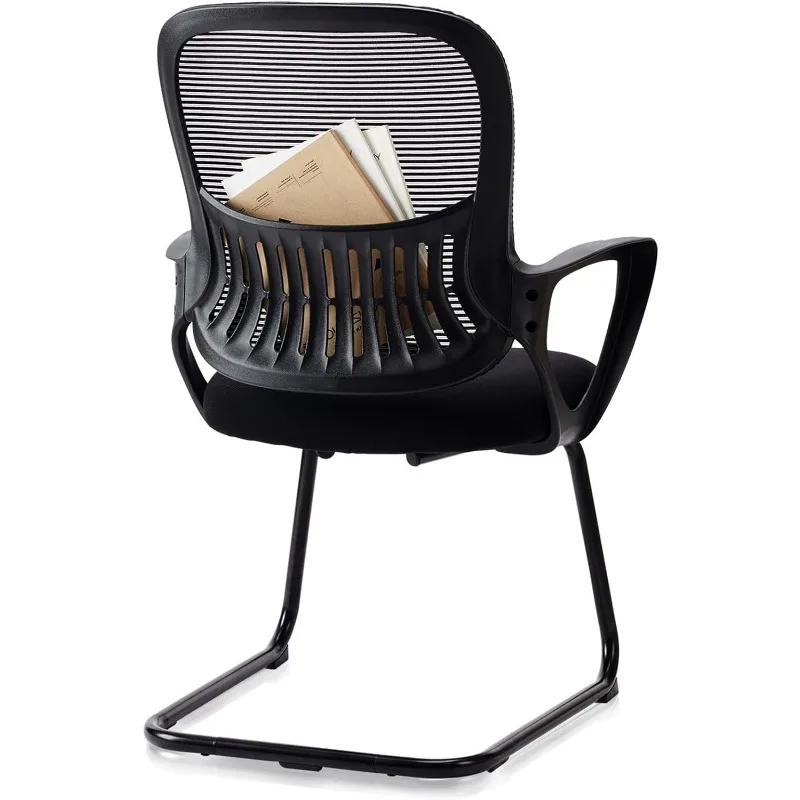 

Desk Chair No Wheels, Ergonomic Office Chair Sled-Base, Mid-Back Mesh Computer Chair with Lumbar Support Armrest for Home
