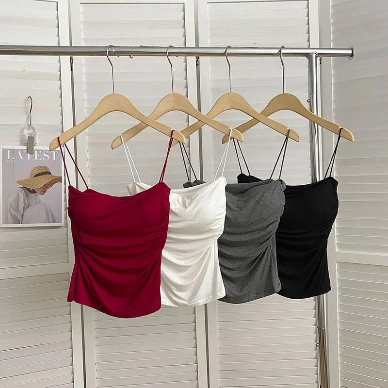 

Tank Tops Women With Built In Bra Spaghetti Strap Tanks For Woman Solid Color Casual Summer Camis Female Korean Style