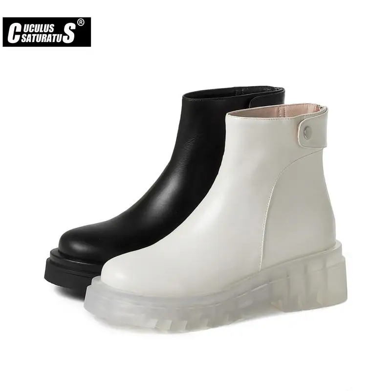 

2022 Women Genuine Leather Chelsea Boots Women Platform Ankle Boots Zipper Chunky Heels Boots Autumn Winter Ankle Boots