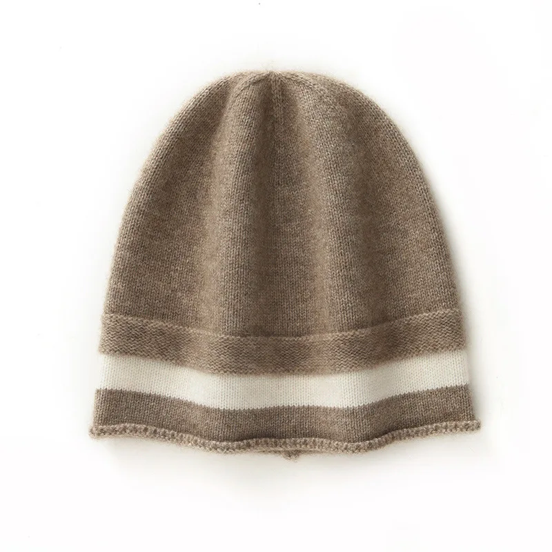 Women Hats 2025 Winter New 100% Pure Goat Cashmere Knitted Headgears Soft Warm Hat Fashion Thick Girl Cap High Quality Lady Cap