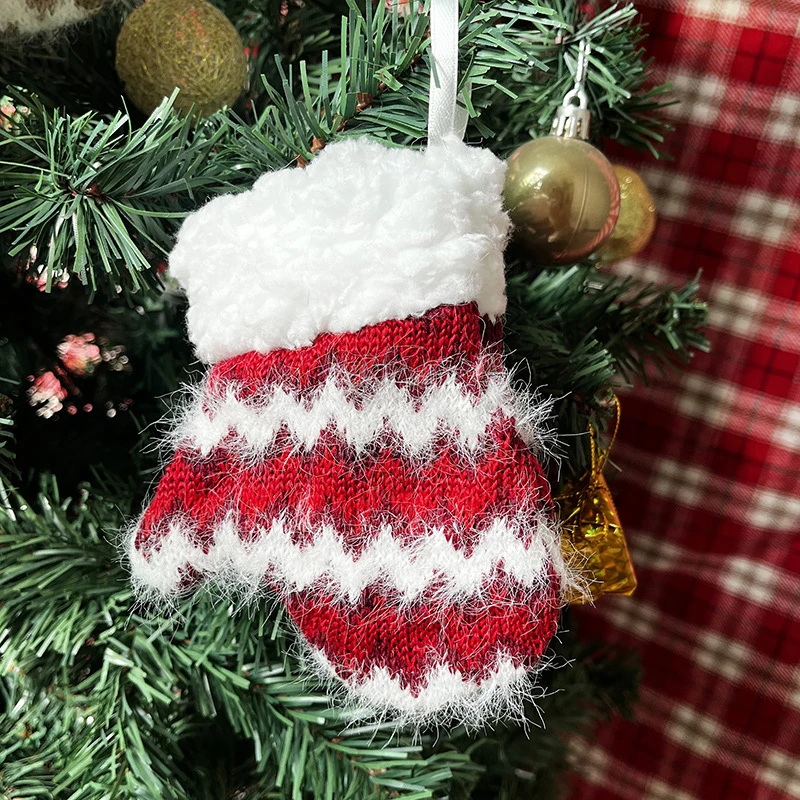 

1PC Christmas Cloth Mini Gloves Hanging Decoration Double-sided Knitted Wool Christmas Xmas Tree Pendant 2024 Kids Gift