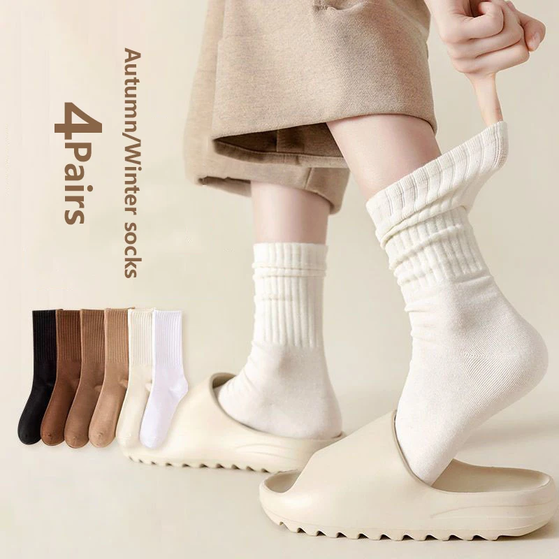 

95% Combed Cotton Socks Women Business Dress Long Sock Casual Solid Color Spring Winter Black White Sock For Female Comfortable