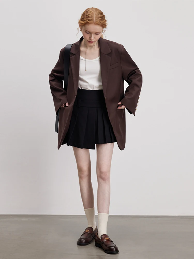 MOLAN Elegant Classic Women Blazer Autumn Jacket  Senior Fried Street Design Sense Niche Brown Curry Commuter Small Suit Top