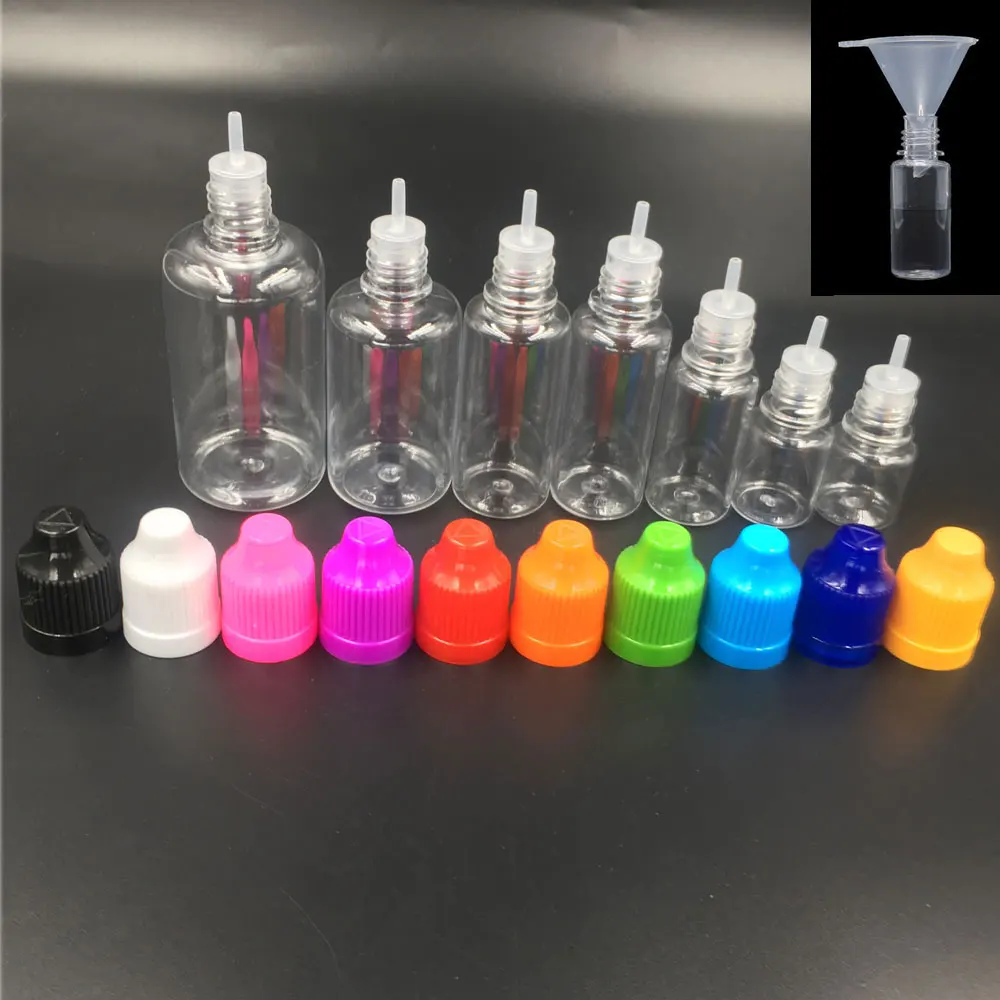 

100Pcs 5ml-100ml PET Clear Dropper Bottles Empty Squeezable Dripper Containers E Liquid Eye Juice Oil Dropper Bottle with Funnel