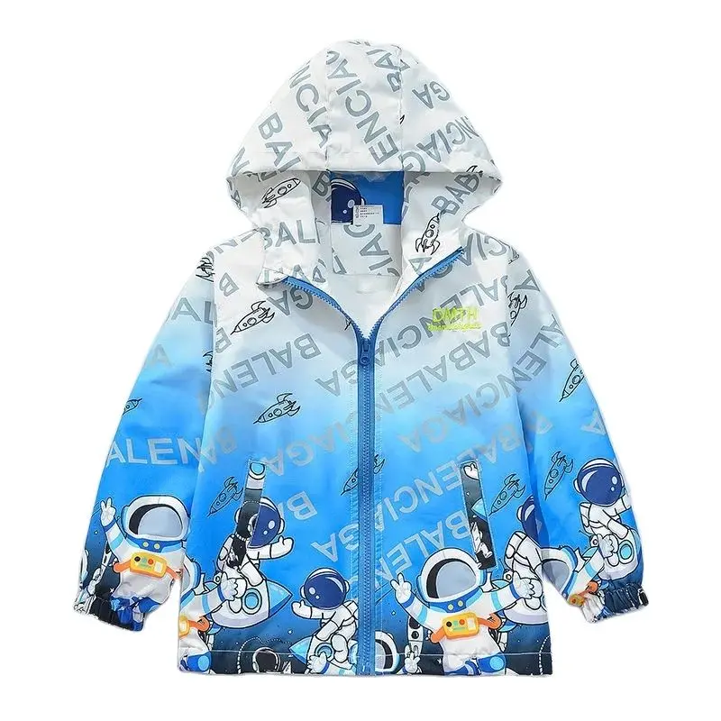 

New 2022 Polyester Spring & Autumn Jacket For Boys Korean Version Windbreaker Fashion Hooded Gradient Print Childrens Clothing