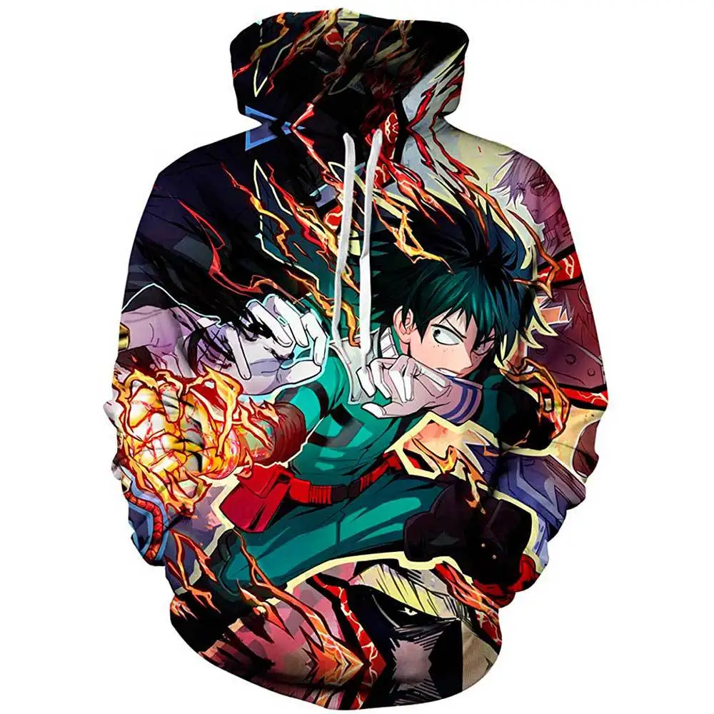 Anime My Hero Academia Hoodies Cool Shoto Todoroki Bakugou Deku Pullover Hooded Sweatshirt Patchwork Men's Long Sleeve Tops
