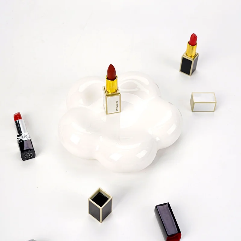 Chubby Creative Flower Ceramic Plate Photo Props Jewelry Dish Desktop Lipstick Small Objects Organizer Tray Decoracion 4