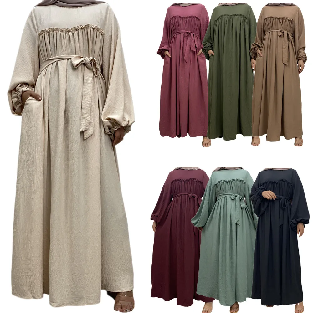 

Eid Mubarak Modest Casual Abaya Muslim Women Long Maxi Dress Turkey Ramadan Arab Kaftan Robe Femme Jalabiya Dubai Caftan Vestido