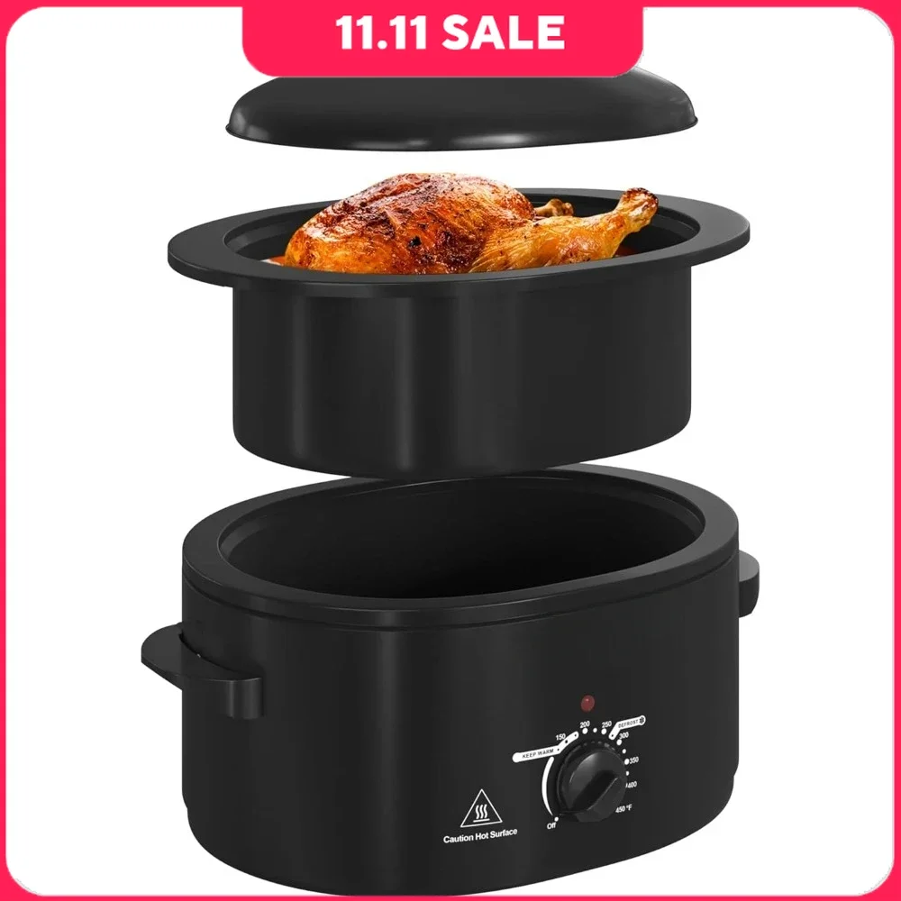 Electric Cooking Pot 8-Quart Slow Cooker with Self-Basting Lid Turkey Roaster Oven