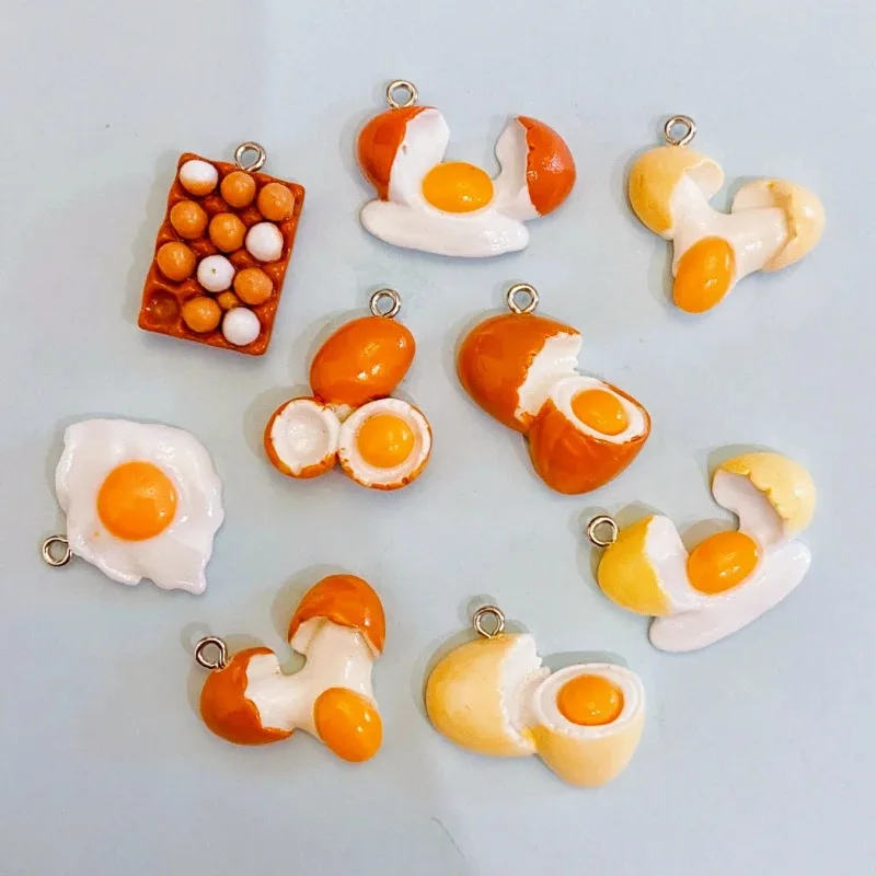 10개입 귀여운 달걀 레진 참 장식품 목걸이 키체인 귀걸이 펜던트 DIY 용품 액세서리