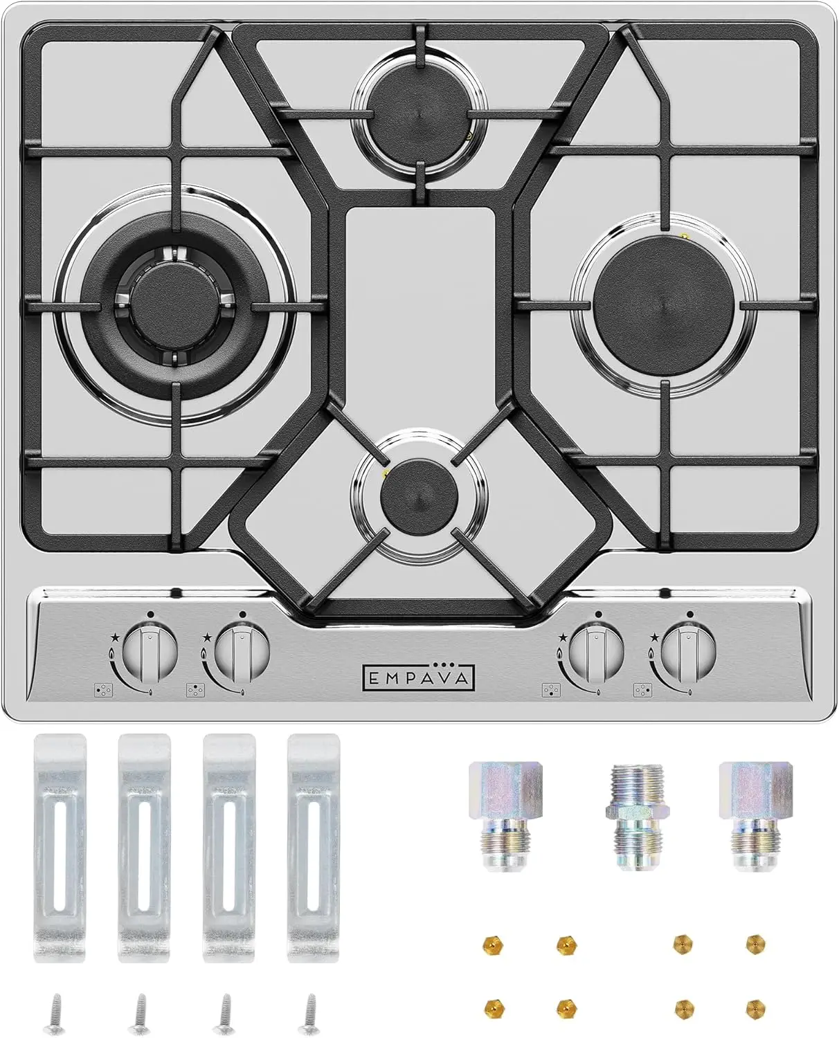 24" Gas Stove Cooktop 4 Italy Sabaf Sealed Burners NG/LPG Convertible Stainless Steel Cooker, 24 Inch