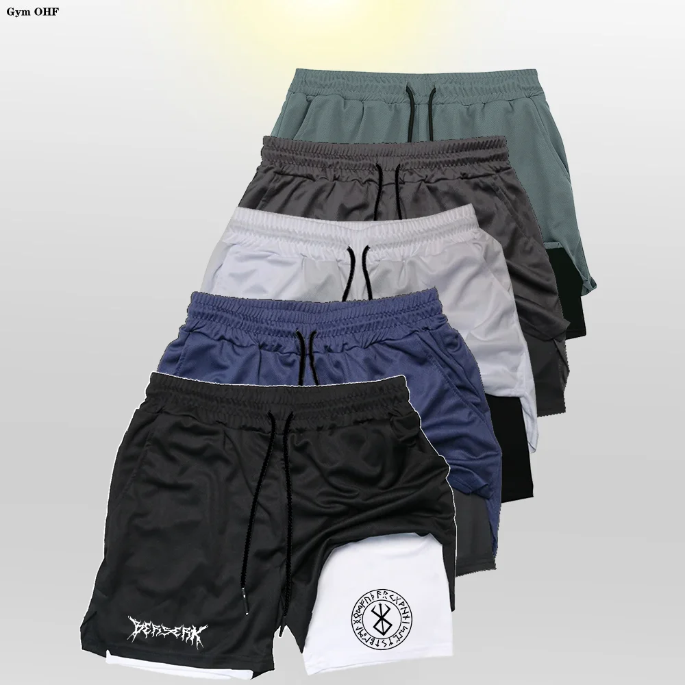 Berserk-Men's Running Shorts Quick-Dry Fitness Double Layer Shorts Men Anime Sport Workout Training Bodybuilding Short Pants 5