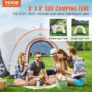 VEVOR SUV Camping Tent 8'-8' SUV Tent Attachment for Camping with Rain Layer and Carry Bag PU2000mm Double Layer Truck Tent 2
