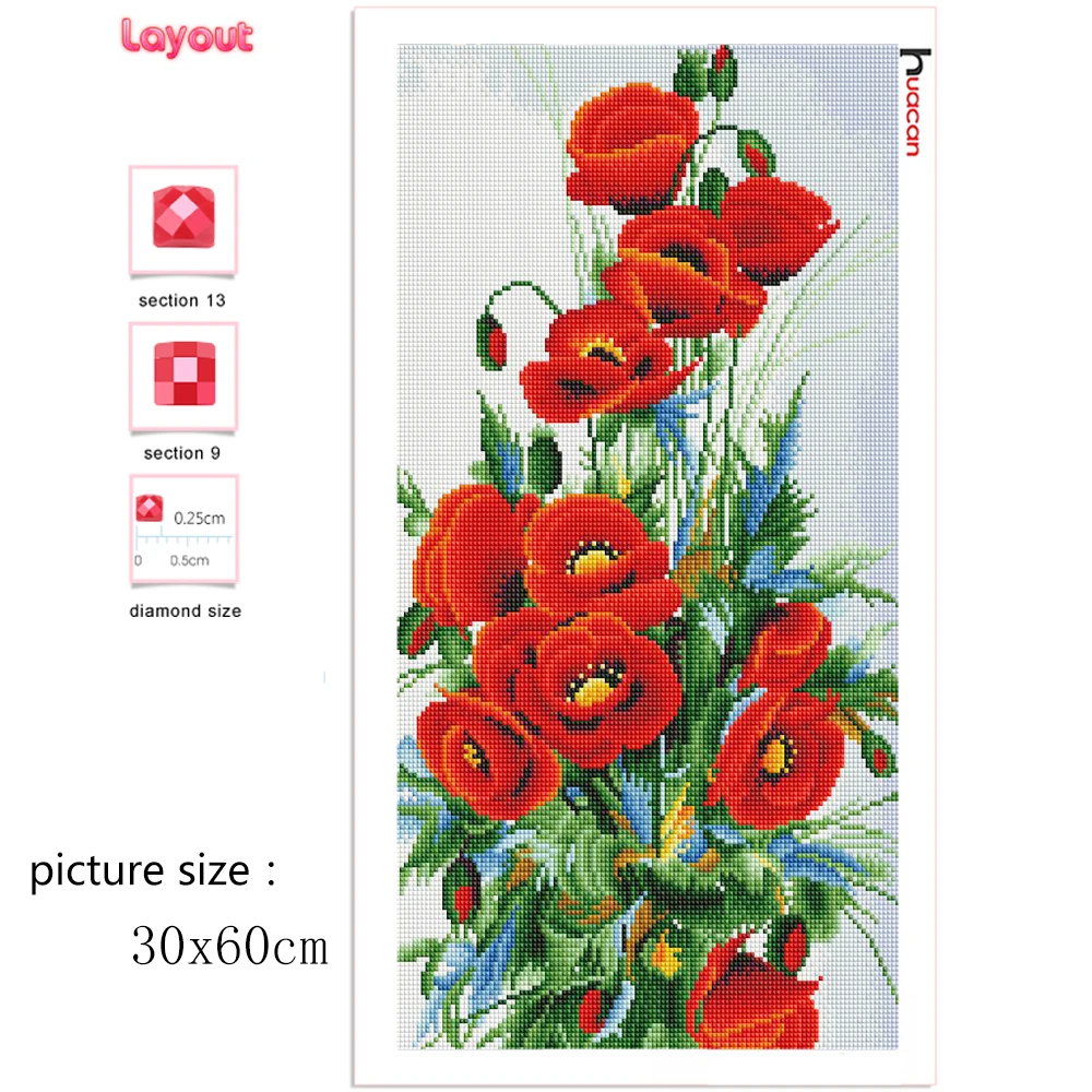 Diamond Painting Kits Full Drill Flower Wall Stickers Mosaic Poppy Flower Decorations For Home