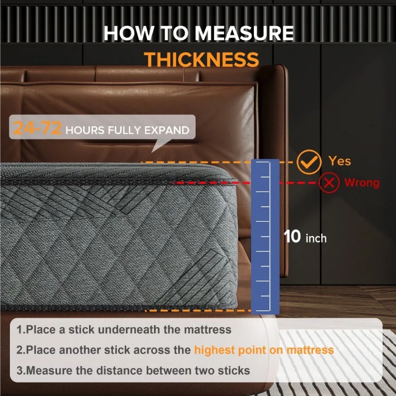 mattress, 10-inch gel memory foam king mattress for sleep and pressure relief, medium plush texture for breathability 3