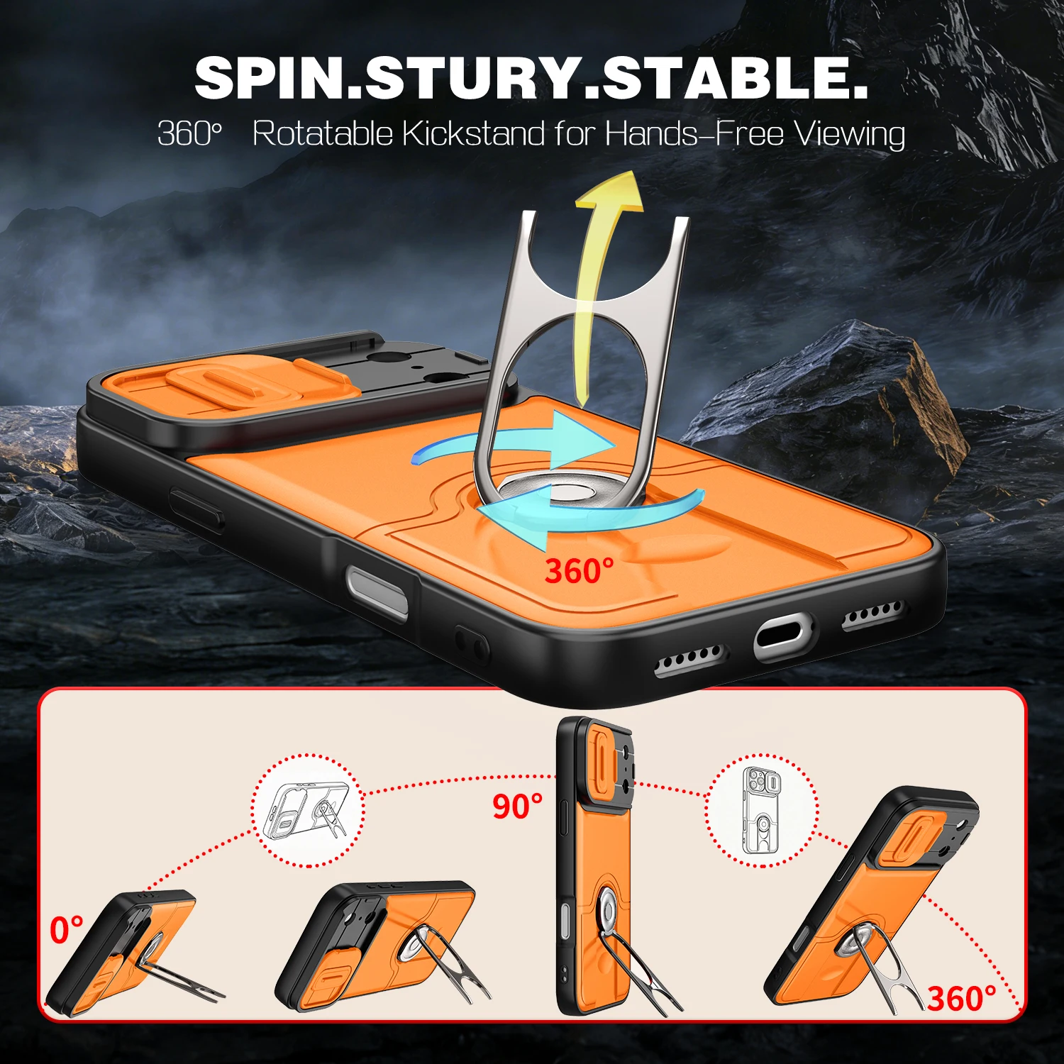 Metal Ring Stand Armor Shockproof Slide Window Phone Cover