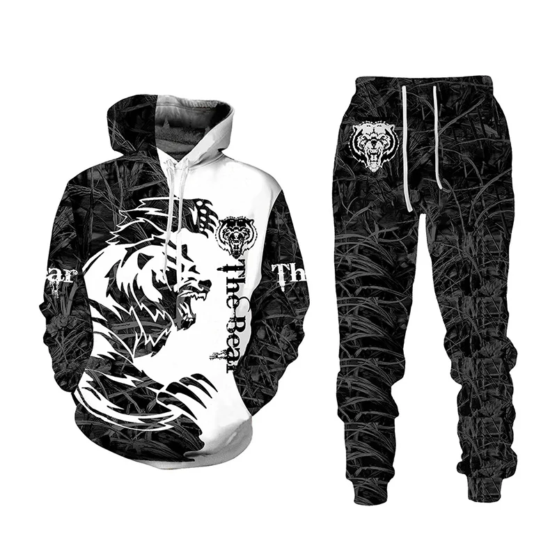

Animal 3D Tiger Printed Men Hoodies Pants Casual Hooded Sweatshirt Sweatpants Tracksuits 2pc Set 2022 Spring Sport Suit