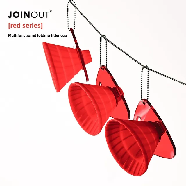 Creative Red Silicone Foldable Filter Mug,Portable Coffee Filter Mug with Acrylic Holder,Cake Shape Coffee Filter for 1-2 People